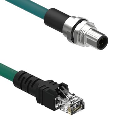 China Ethernet Connector Double Ends 8pins M12 Male Flange To RJ45 4x2x26awg Twisted Pair Cat5e Male Network Connector Used For EthernetIP ModubusTCP for sale