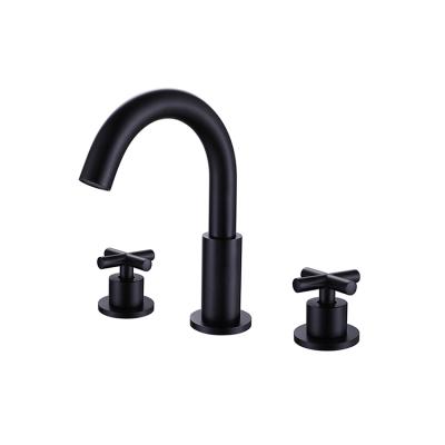 China Modern Bathroom Brass Body Basin Faucet Porcelain Two Handle 3 Hole Vanity Faucet for sale