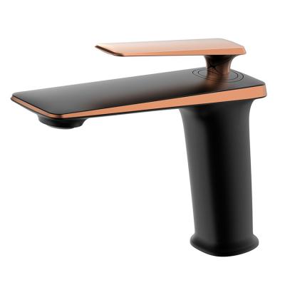 China Factory Wholesale Contemporary Matt Black And Rose Gold Faucet Single Handle Bathroom Sink Faucet for sale