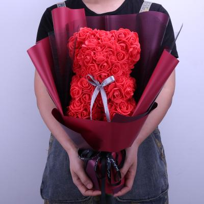 China New Bow Rose Bear Bouquet Red Teddy Rose Bear Pe Wedding DIY Gift Valentine's Day Gifts 2022 for sale