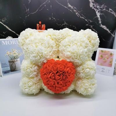 China Gifts Factory Christmas Valentine's Day Gift Hug Bear Pe Foam Rose Hug Heart Bear Immortal 25cm Rose Bear for sale