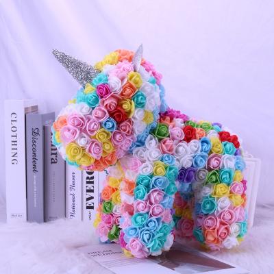 China 2022 New Gift Decoration Product 30cm Teddy Bears Made From Roses with Rose Valentine Day Gift Preserved Flower Rose Unicorn for sale