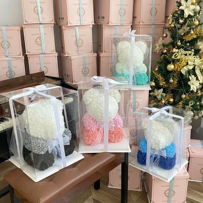 China Gifts wholesale current New Valentine's Day Crown Veil Gradient Eternal Flower Hugs Bear Princess House Rose Bear With Gift Box for sale