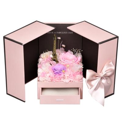 China Fashional 2022 Customized Flower Jewelry Box Preserved Rose Flower Birthday Christmas Plot Eternal Flower Gift for sale