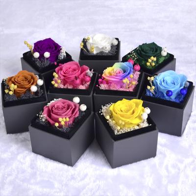 China Fashional Factory INS Wind Eternal Flower Rose Acrylic Jewelry Box With Necklace Bracelet Preserved Roses Flower for sale