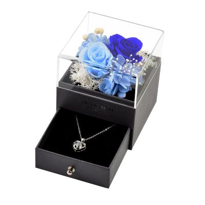 China High Quality Custom Flower Preserved Flower Real Rose Acrylic Jewelry Box Eternal 2 Color Fashional Lower for sale