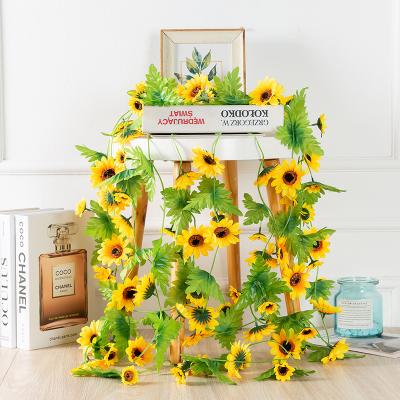 China Fashional Artificial Flowers Factory Direct Sales Silk Cloth Rattan Artificial Air Conditioning Decoration Simulation Sunflower Winding Flower Vine for sale