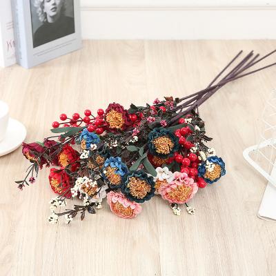 China Fashional Artificial Flower Furnishing European Style Soft Flannel Artificial Flower Ornaments Wedding Decoration Ball Chrysanthemum for sale