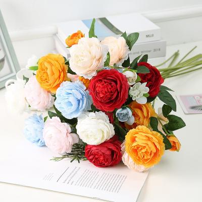 China Wholesale Fashional Artificial Flower Decoration Silk Fabric Home Wedding Artificial Flowers Rose Artificial Flower 3 Headed Peony Peony Flower for sale