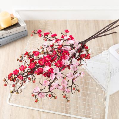 China Chinese Pastoral Flower Plum Silk Cloth Simulation Plum Three-fork Style Home Flower Arrangement Wholesale in Fashional Artificial Flower Factory Decoration for sale