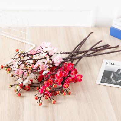 China Fashional artificial flowers wholesale home style fake flower in Chinese pastoral fabric simulation flower arrangement decoration of Plum Wintersweet Twig Plum Silk for sale