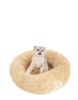 China Breathable Long Plush Fluffy Pet Bed For Cat And Dog Anti Slip Dot Bottom Calming Puppy Dog Donut Bed Around Cat Bed for sale