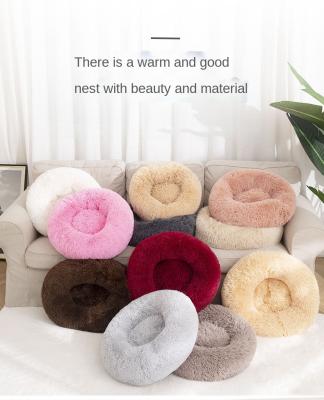 China Wholesale Custom Made Luxury Soft Plush Donut Pet Bed Warm Cushion Sofa Cat Dog Bed Breathable for sale