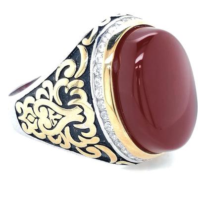 China Gemstone CLASSIC One Stone Oval Rings With CZ 925 Sterling Silver Turkish Agate Ring Fashion Wholesale for sale