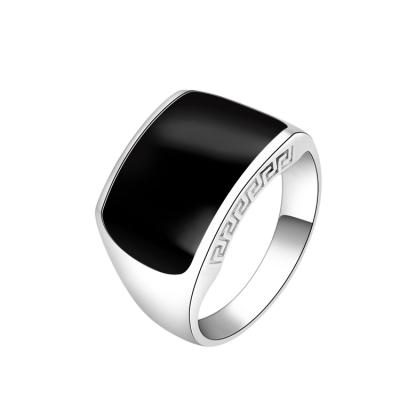 China Fashionable Black Enamel Ring Vintage 925 Sterling Silver For Men With Royal Plata Stone Fine Jewelry for sale