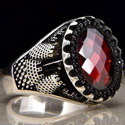 China New CLASSIC Express Cheap Wholesale Red Ring Ally IP Antique Silver Plated Cubic Zirconia Ring Designs For Men for sale