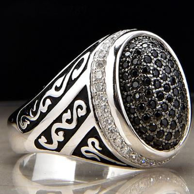 China Fashionable Big Stone Jewelry Manufacturer 925 Tai Jewelry Silver Micro Pave Mens Ring Silver Turkey for sale