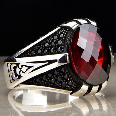 China 7.8 Mens Fashionable Garnet Ring, Cubic Zirconia CZ Ruby Ring from Sterling Silver Red Zircon Stone of gram 925 for sale