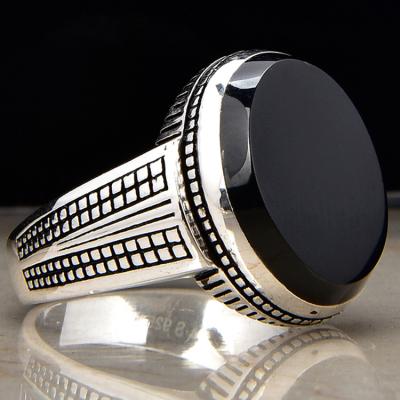 China Trendy Design Turkish Jewelry 925 Sterling Silver Black Agate Thai Retro Punk Rings for sale