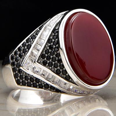 China Factory Wholesale Fashionable Man Custom 925 Sterling Silver Red Agate Stone Ring Jewelry for sale