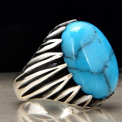 China Trendy Sky Blue Stone Texture And Round Shape Color Stone 925 Sterling Silver Ring for sale