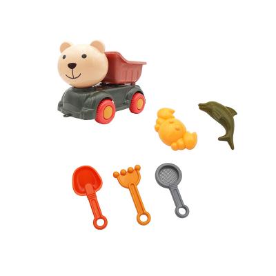 China Beach Games Summer Beach Toy Plastic Children's Beach Toys Set With Head Bear Beach Cart For Kid for sale