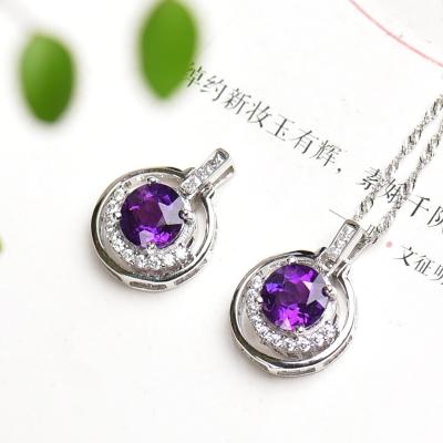 China Europe Nature Uruguay High End Elegant Amethyst Pendant 925 Sterling Silver Crystal Necklace For Woman Gift for sale