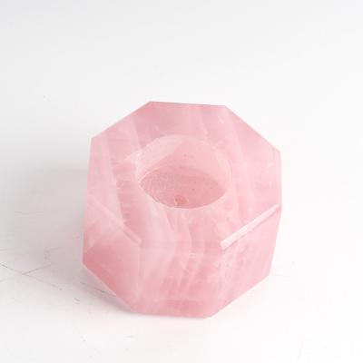 China High Quality Europe Natural Pink Crystal Candlestick Folk Crafts Carving Crafts For Decorate Gift for sale