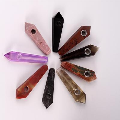 China China Wholesale Crystal Smoking Pipes Natural Black Obsidian Cut Quartz Smoking Pipes for sale