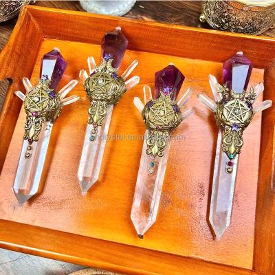 China Customizable Natural Gemstone Clarence Hui Healing Scepter Energy from Europe Crystal Crafts Reiki Magic Wand for sale