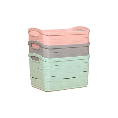 China Wholesale Three Color Sustainable Home Plastic Wicker Storage Basket With Lid for sale