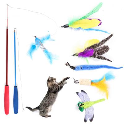 China Amazon Pet Cat Viable Hot-Selling Toy Set Rod Funny Replacement Fishing Rod Cat Combination Head Toy Set For Cats Kittens Dogs Rabbits for sale