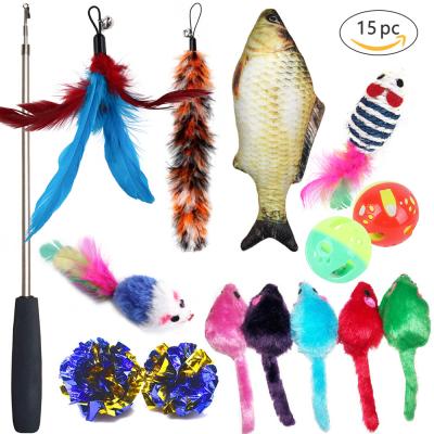 China Viable cat toys, cat costumes fishing rod bell ball fish mouse feather combination of a variety of props boredom interactive toys for sale