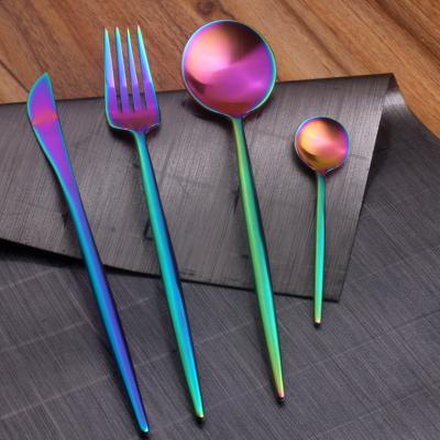 China Stylish Rainbow Stainless Steel 4pcs Flatware Set Sustainable Rainbow Flatware Set In Gift Box for sale