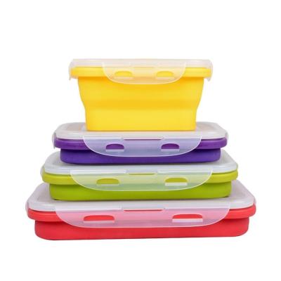 China Portable Collapsible Plastic Folding Office Lunch Box Eco Silicone Collapsible Lunch Boxes (Red) for sale