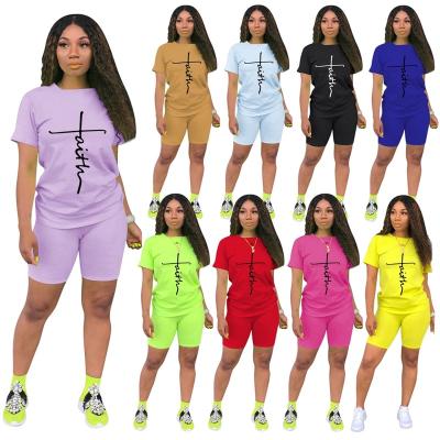 China Women's Jogging Outfits Faith Women Tracksuits Summer Breathable QUICK DRY Two Piece Sportswear Set Shorts 2 Faith Two Piece Set Sweatsuits for sale