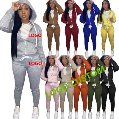 China New Arrival Breathable Women Hoodies Two Piece Pant Set Autumn Winter Tracksuits Clothing Zipper Hood 2 Piece Pant Set Tracksuits Sweat Suit for sale