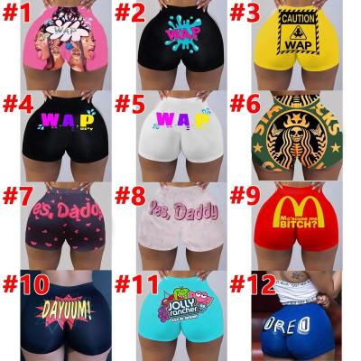 China Anti-Wrinkle Summer Sexy Summer Shorts Slim Womens Shorts Pants Logo Print Hip Hop Sports Elastic Waist Skinny Biker Shorts Women Underwear for sale