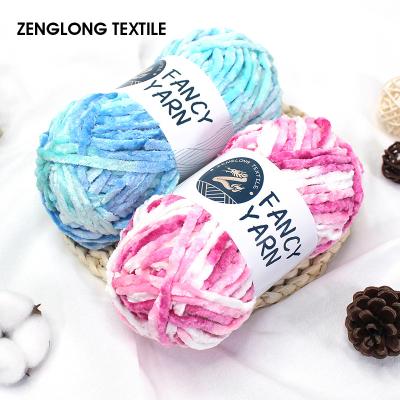 China ZENGLONG Anti-bacteria Textile 100% Polyester 6mm 100g Hand Knitting Wool Elephant Plush Scrambled Velvet Yarn Dyed Chenille Fancy Yarn Fancy Yarn for sale