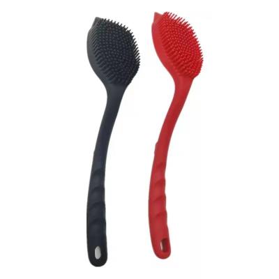 China Sustainable Silicone Cleaning Brush with Long Handle and Hanging Grip Silicone Pot Brush Kitchen Cleaning Brush for sale