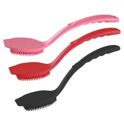 China Home Kitchen Accessories Long Lasting Comfortable Silicone Handle Cleaning Soft Silicone Pot Pan Red Dish Brush for sale