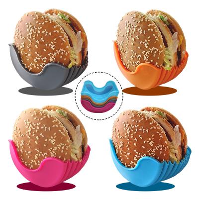 China Reusable Collapsible Hamburger Buddy Container Hamburger Box Portable Kitchen Tools Silicone Stand Viable Hamburger for sale