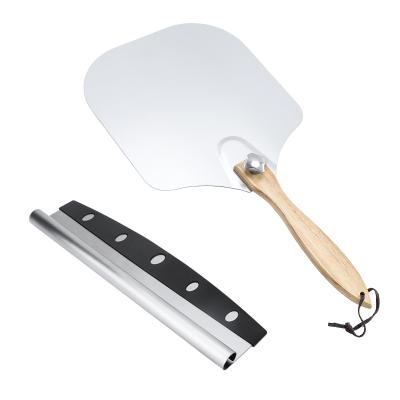 China Viable Folding Pizza Shovel Combination Shovel Scimitar Handle Aluminum Wood Pizza Shovel Kitchen Baking Tools for sale