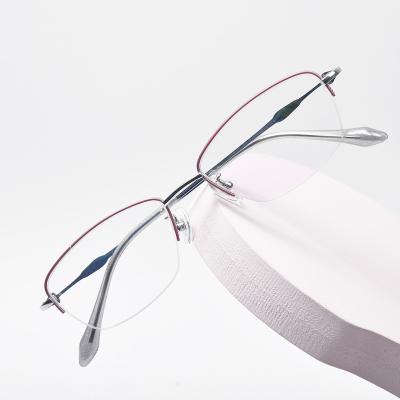 China Fashionable Square Frame Eyewear Half-frame Pure Titanium Optical Eyeglasses Frames Fashionable Women Glasses for sale