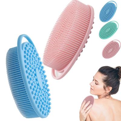 China EXFOLIATE Soft Silicone Body Scrubber Brush Wash Bath Shower Exfoliating Back Skin Adjustment Baby Bath Brush Shampoo Skin Massager Brush for sale