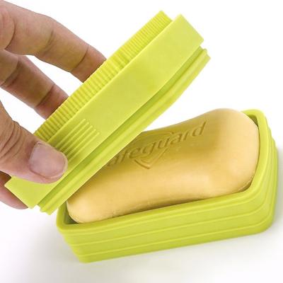 China EXFOLIATE Hot Sale Bath Shower Silicone Soap Holder Accessories 2 In 1 Multifunctional Anti-Slip Soft Silicone Soap Box With Body Brush for sale