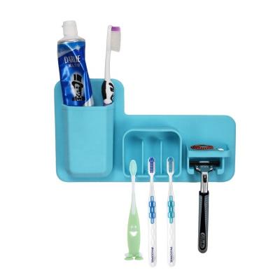 China Wholesale Viable Wall Mounted Silicone Toothbrush Holder Bathroom Storage Organizer For Small Toiletries Shower Organizer And Razor for sale