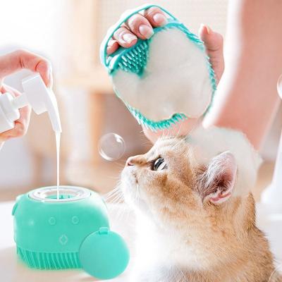 China Viable Wholesale Pet Bath Sweeps Massage Shampoo Dispenser Portable Dog Grooming Silicone Shower Brush Dog Shower Massage Brush for sale