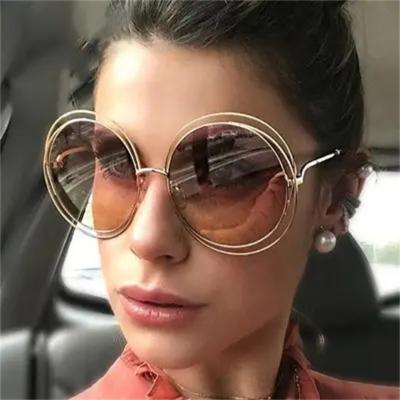 China Fashion Sunglasses Best Selling Luxury Metal Round Frame Oversized Shine Round Sunglasses Women for sale