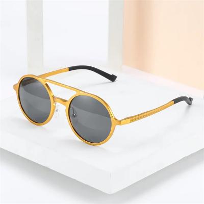 China Retro Fashion Sunglasses Sun Glasses For Men Gray Luxury Vintage Black Aluminum Alloy Round Sunglasses for sale